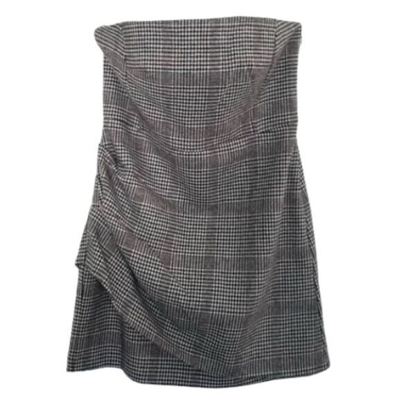 ‼️SOLD‼️HOUSE OF HARLOW NWT Gray Strapless Wool Blend Houndstooth Mini Dress - Picture 2 of 16